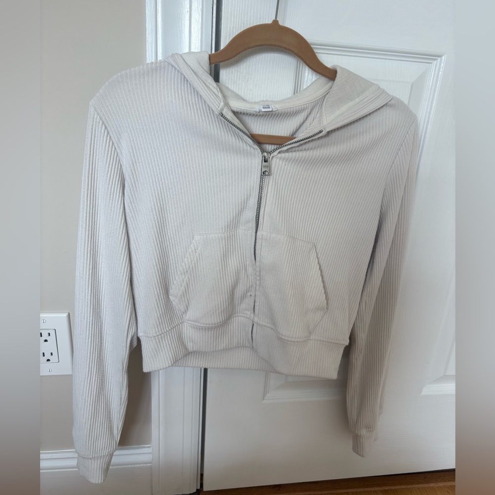 Garage Off White Ribbed Zip-Up Ribbed Hoodie